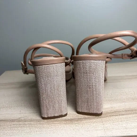 Steve Madden Pennie Tan Brown Faux Leather Strappy Block Heels Sandals size 9.5 - Picture 8 of 12